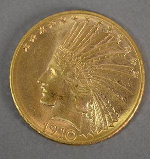 1910 D $10. Indian Head gold coin.