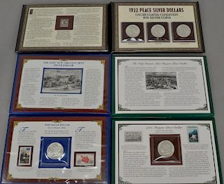 Coin group lot to include Collectors book, The Lost New Orleans Mint Silver Dollar, 1904, with two stamps, from Postal Commemorative...