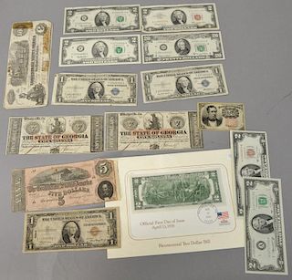 Group of currency to include, One dollar silver certificate, series 1935 F, T42428555I; One dollar silver certificate, series 1935 F...