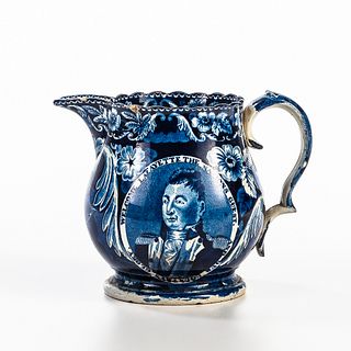 Staffordshire Transfer Decorated Historical Blue "Welcome La Fayette the Nations Guest and Our Country's Glory" Jug