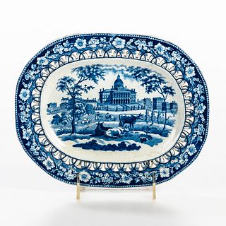 Staffordshire Transfer Decorated Historical Blue "Boston State House" Tray