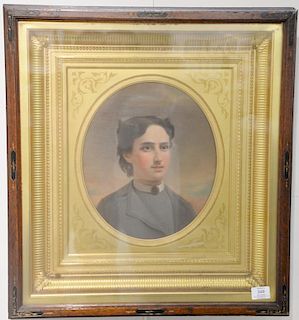 Victorian oil on canvas bust of a woman in gilt shadow frame