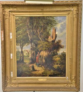 George Vincent (1796-1831) oil on canvas girl in farm landscape, signed bottom center G