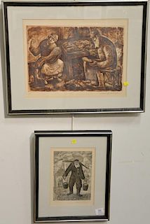 Three Chaim Goldberg (1890-1942) etchings including Artist proof bearded man carrying pails, artist proof shoe maker, and artist pro...