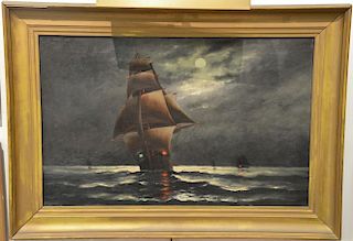 George J. Taylor oil on canvas ship sailing at night signed lower right George