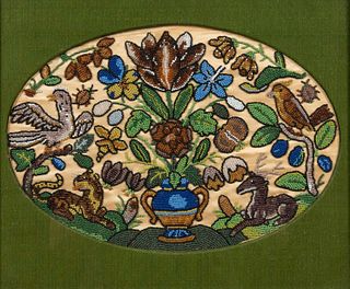 Beadwork Picture of a Pot with Flowers and Animals
