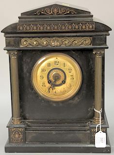 Victorian black slate mantle clock, ht