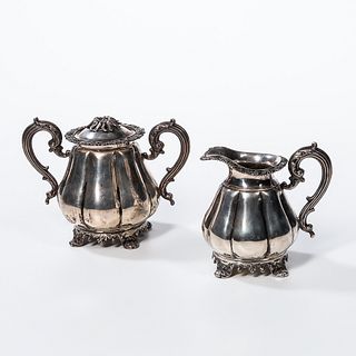 Chinese Export Silver Covered Sugar Bowl and Creamer