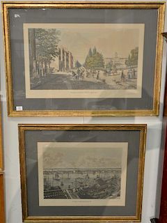 Pair of hand colored etching aquatints by Raoul Varin (1865-1943) including Broadway and the City Hall New York 1819 and New York fr...