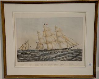 Nathaniel Currier lithograph restrike, Clipper Ship "Sweepstakes", marked lower left F