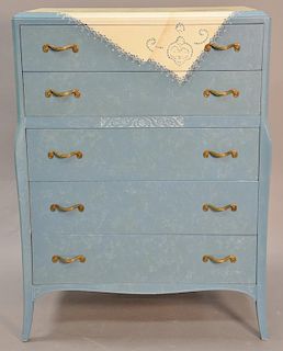Paint decorated five drawer chest. ht. 49", wd. 36", dp. 21"