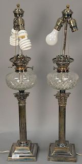 Pair of silverplate candlestick lamps