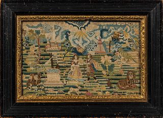 Needlework Picture of a Man and Woman Near a Well