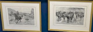 Set of ten Harper's Weekly double page lithographs black and white including A Bad Crossing, Clearing the Way, Calvary on the March,...