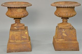 Pair of iron urns, two part. ht. 31"