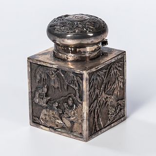 Chinese Export Silver Inkwell