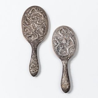 Chinese Export Silver Mirror and Brush Backs
