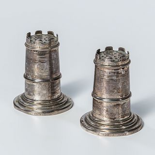 Pair of Indian Export Silver Turret Form Shakers
