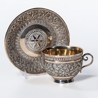 Indian Export Silver Teacup and Saucer