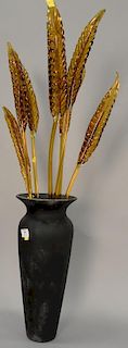 Decorative pottery vase with amber glass ferns