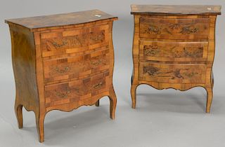 Pair of burlwood small commodes. ht. 27 1/2" x wd. 24 1/2", dp. 12 1/2"