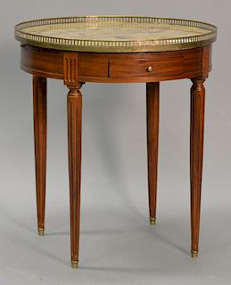 Louis XVI style round marble top table with two drawers and two pull-outs, ht. 29", dia. 28 1/2".