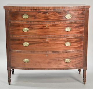 Sheraton mahogany four drawer bow front chest, circa 1830, ht. 40", wd. 42", dp. 22 1/2"