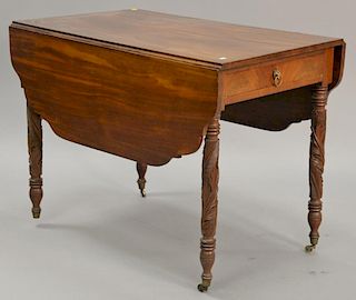 Sheraton mahogany drop leaf table with drawer, circa 1830. ht. 29", top closed: 24" x 38"