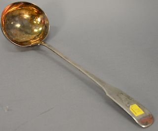 Large English silver soup ladle with monogram on handle marked AGS, 7