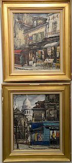 Three Andre Boyer (1909) oil on canvas paintings including pair of French street scenes signed lower left Boyer and an additional Fr...