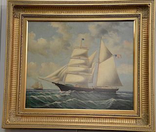 D. Taylor (20th Century American) oil on canvas portrait of American two masted ship, ...