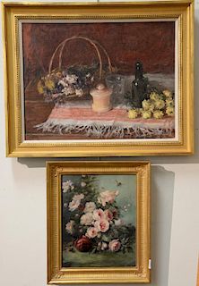 Two Contemporary still life oil on canvas paintings, one signed Clark