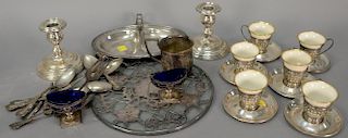 Group of sterling silver to include demitass cups with Lenox liners, candlesticks, misc. items, etc.