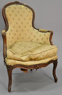 Louis XV style fauteuil frame supported, seat bottom out, probably 19th century.