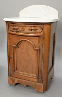 Victorian marble top half commode, veneer damage on bottom front molding. ht. 34 1/2", wd. 21"