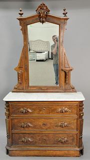 Victorian marble top chest and mirror (two bottom corner moldings missing). ht. 90", wd. 48", dp. 20"