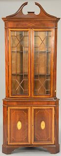 Chippendale style mahogany corner china cabinet. ht. 84", wd. 33", dp. 20"