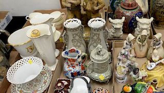 Six box lots of porcelain, Oriental vases, large cloissone vase, Teplitz figure, Royal Doulton figure, Crown Derby Oriental, etc.