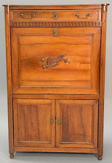 Louis XVI secretaire having top drawer over drop front desk, late 18th to early 19th century. ht. 60", wd. 37", dp. 15".