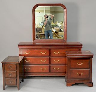 Three piece set including double chest, night table, and mirror, chest ht