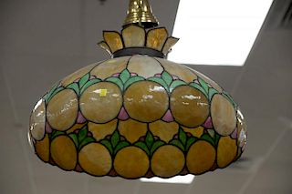 Victorian slag glass panel shade light with three light socket. ht. 15 in.; dia. 24 in.