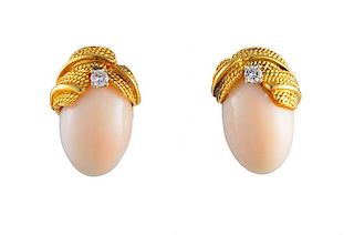 Angel Skin Coral and Gold Earrings