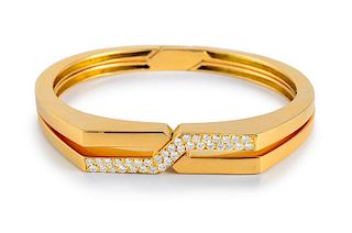 Van Cleef & Arpels Diamond Interlocking Gold Bangles