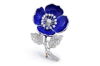 Boucheron Diamond Enamel Flower Pin
