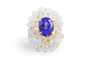 Tanzanite White Sapphire Briolette Bead Diamond Ring
