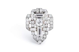 J.E. Caldwell Art Deco Platinum Diamond Brooch