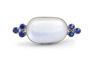 Tiffany Art Deco Moonstone Sapphire Pin