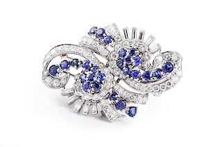 Tiffany Platinum Diamond Sapphire Double Clips