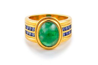 Cabochon Emerald Sapphire Ring