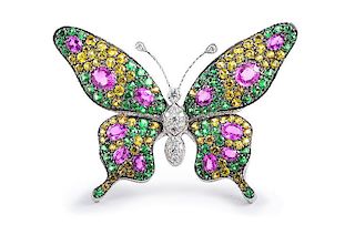 Multi-colored Sapphire Diamond Butterfly Pin